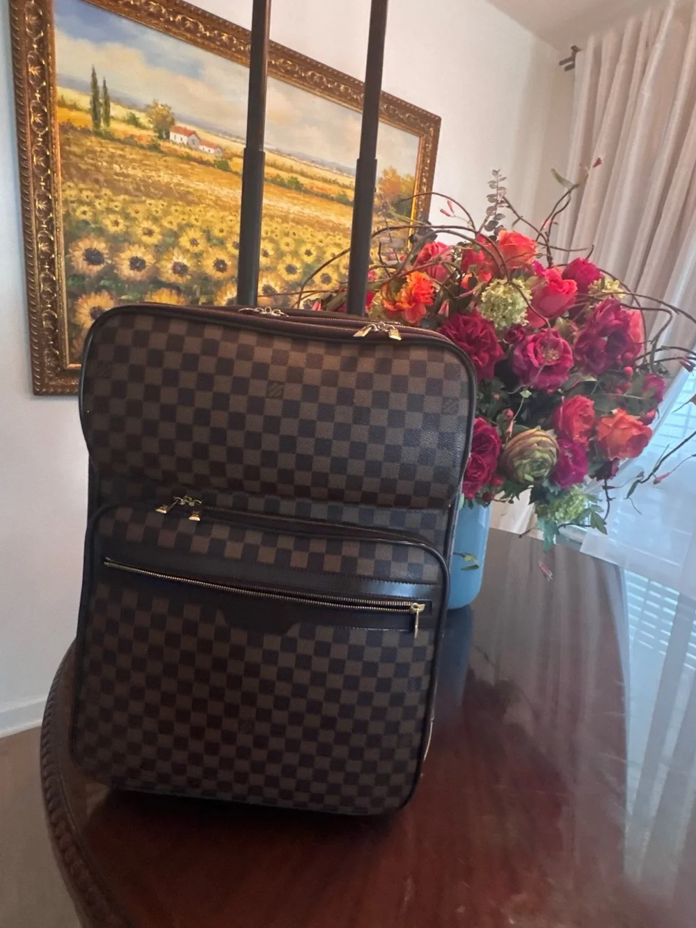 Louis Vuitton Brown Damier Checkered Travel Backpack with Gold Hardware